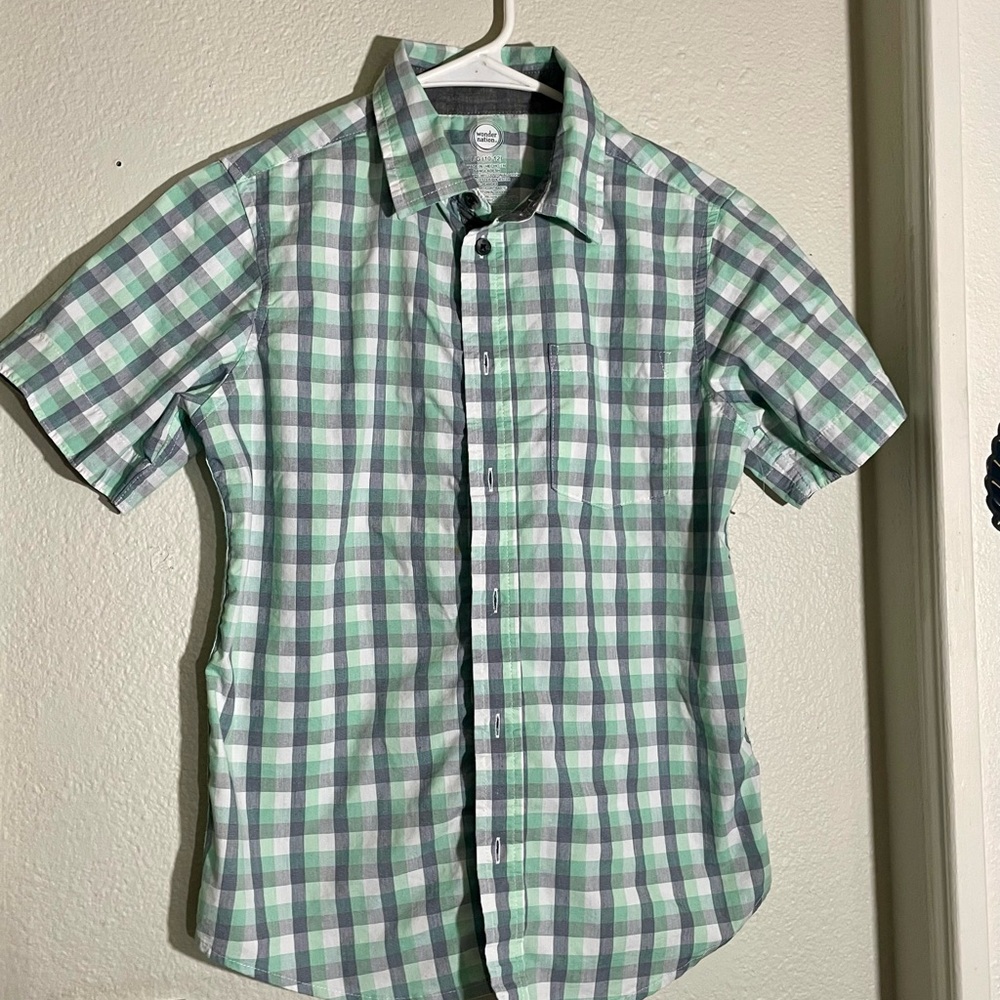 wonder nation Green & White Plaid Button Down Shirt